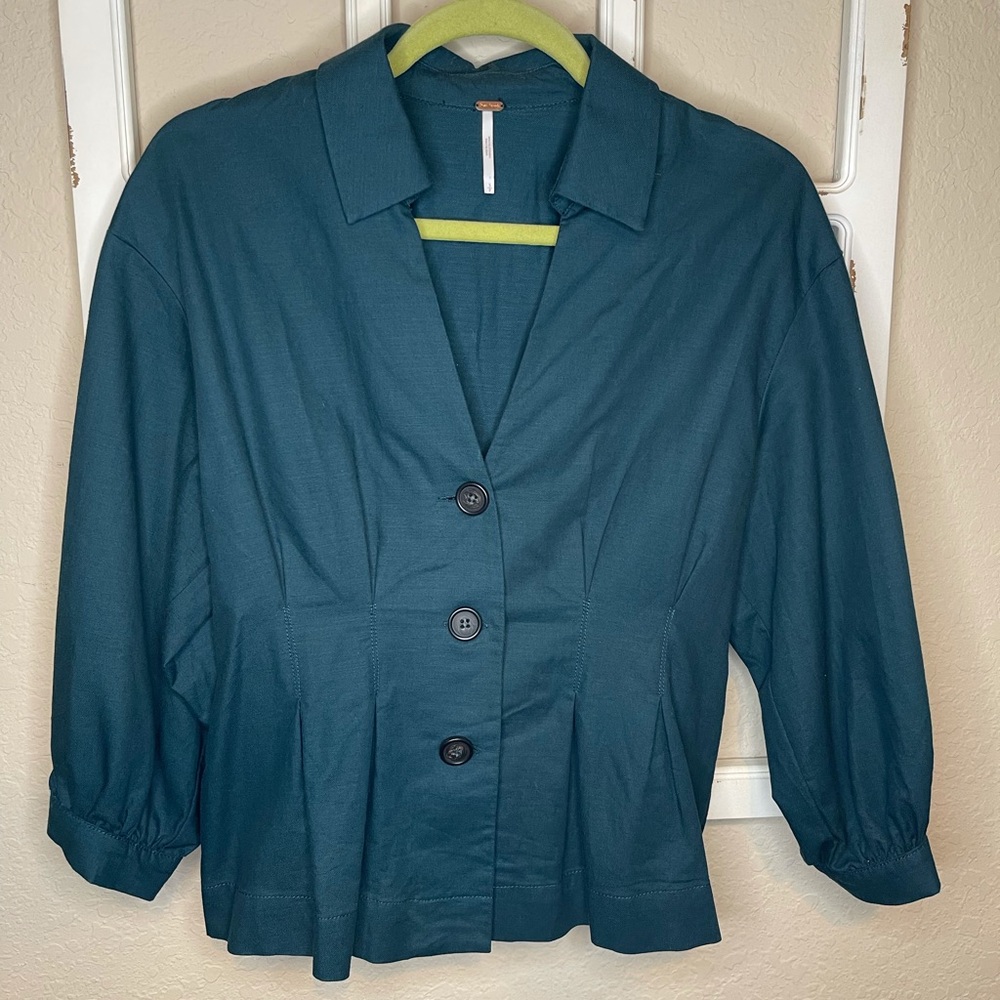 Free People Dark Green V-Neck Blouse